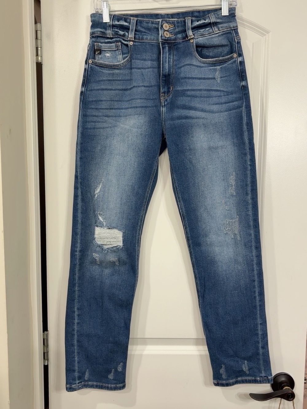 Women’s Distressed High-Rise Straight Jeans - Medium Blue #379